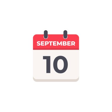 10 Eylül Günlük Takvim Simgesi düz tasarım tarzı kırmızı ve beyaz