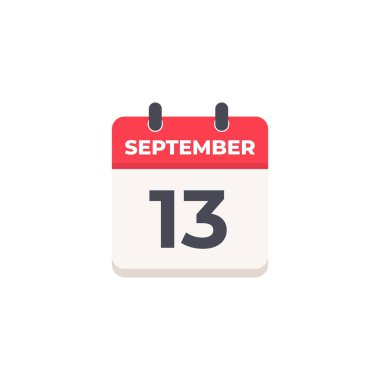 13 Eylül Günlük Takvim Simgesi düz tasarım tarzı kırmızı ve beyaz