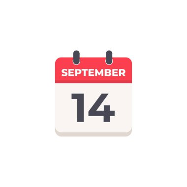 14 Eylül Günlük Takvim Simgesi düz tasarım tarzı kırmızı ve beyaz