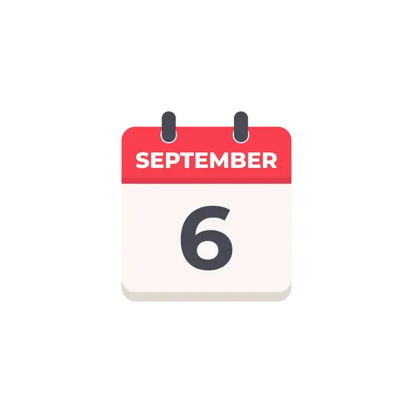 6 Eylül Günlük Takvim Simgesi düz tasarım tarzı kırmızı ve beyaz