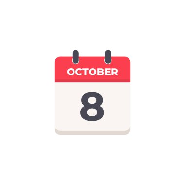8 Ekim Günlük Takvim Simgesi düz tasarım tarzı kırmızı ve beyaz