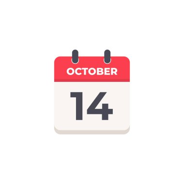 14 Ekim Günlük Takvim Simgesi düz tasarım tarzı kırmızı ve beyaz