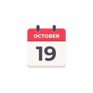 19 Ekim Günlük Takvim Simgesi düz tasarım tarzı kırmızı ve beyaz