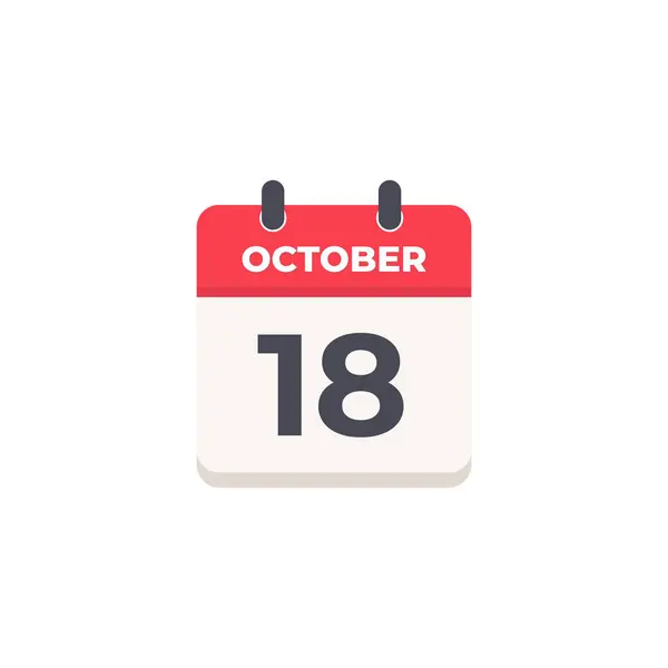 18 Ekim Günlük Takvim Simgesi düz tasarım tarzı kırmızı ve beyaz