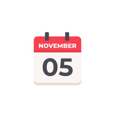 05 Kasım - Günlük Takvim Simgesi düz tasarım tarzı kırmızı ve beyaz