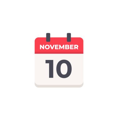 10 Kasım - Günlük Takvim Simgesi düz tasarım tarzı kırmızı ve beyaz