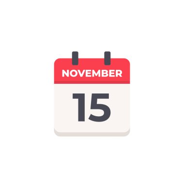 15 Kasım - Günlük Takvim Simgesi düz tasarım tarzı kırmızı ve beyaz