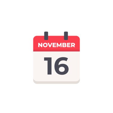 16 Kasım - Günlük Takvim Simgesi düz tasarım tarzı kırmızı ve beyaz
