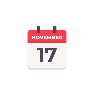 17 Kasım - Günlük Takvim Simgesi düz tasarım tarzı kırmızı ve beyaz
