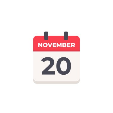 20 Kasım - Günlük Takvim Simgesi düz tasarım tarzı kırmızı ve beyaz