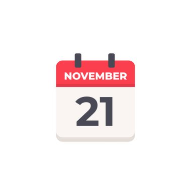 21 Kasım - Günlük Takvim Simgesi düz tasarım tarzı kırmızı ve beyaz