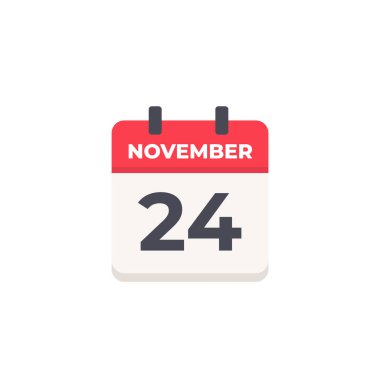 24 Kasım - Günlük Takvim Simgesi düz tasarım tarzı kırmızı ve beyaz