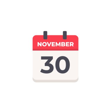 30 Kasım - Günlük Takvim Simgesi düz tasarım tarzı kırmızı ve beyaz