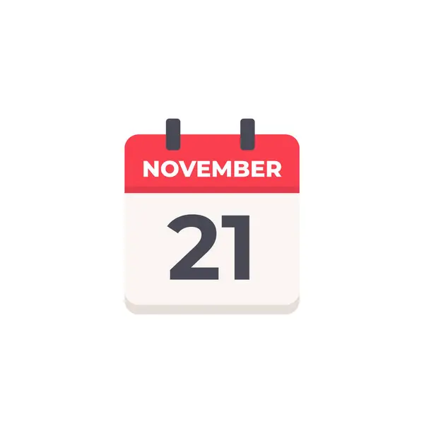 21 Kasım - Günlük Takvim Simgesi düz tasarım tarzı kırmızı ve beyaz