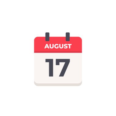 17 Ağustos - Düz tasarım tarzında Günlük Takvim Simgesi
