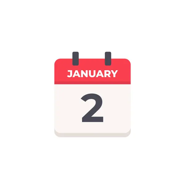 2 Ocak Günlük Takvim Simgesi düz tasarım tarzı kırmızı ve beyaz