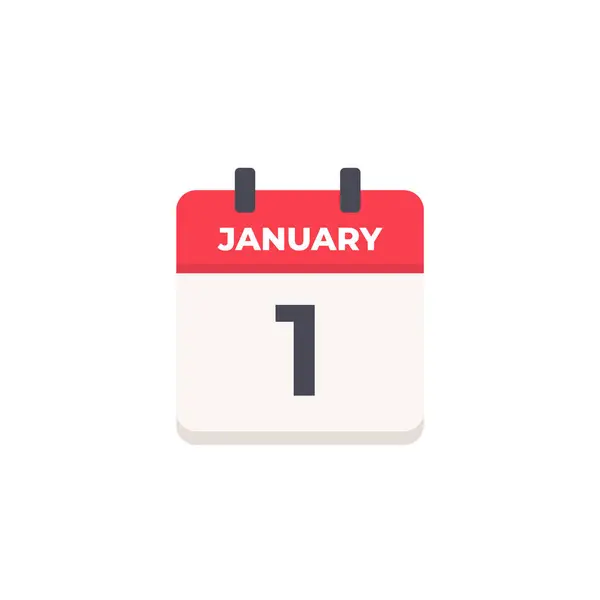1 Ocak Günlük Takvim Simgesi düz tasarım tarzı kırmızı ve beyaz