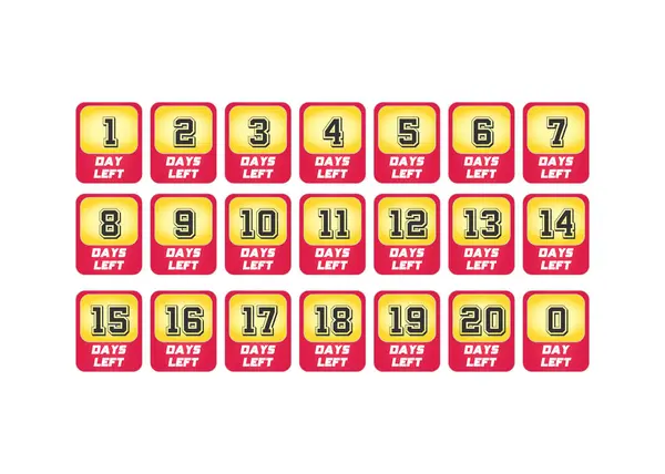 Geri sayım Günleri Promosyon Tasarım rozeti, afiş koleksiyonu Kırmızı ve Sarı o 20 'ye