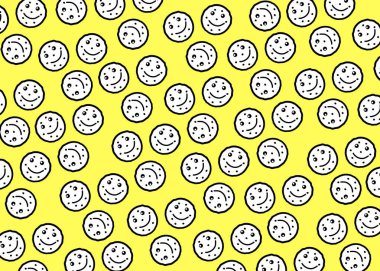 Sarı arkaplanda çizgi film ifadeleri olan kusursuz desen