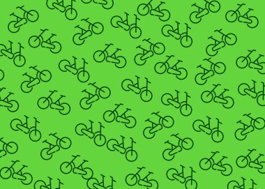 Yeşil arka planda bisikletleri olan kusursuz bir model. vektör illüstrasyonu