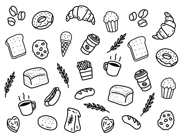 Beyaz arkaplan, yiyecek ambalajı, menü çizimleri el yazısı reklamları, yemek işi, kahve dükkanı.