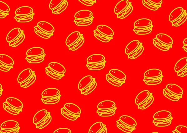 Kırmızı arkaplanlı bir hamburger çizimi, yemek paketleme, menü çizimi el yazısı reklamları, yemek işi, restoran...