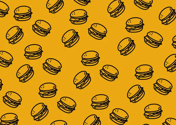 Turuncu arka planı olan bir hamburger çizimi, yiyecek ambalajı, menü çizimi el yazısı ilanları, yemek işi, restoran...