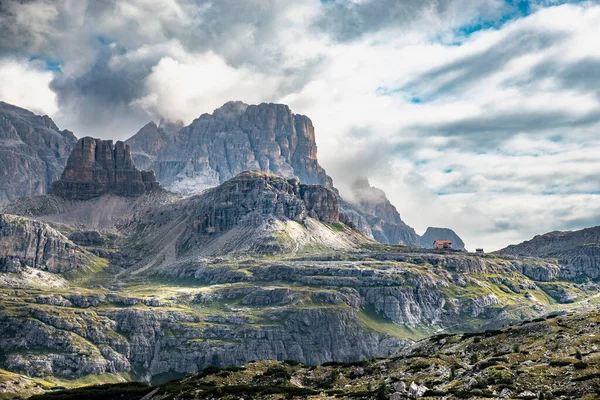 Vacker Morgon Tre Cime Lavaredo Bergen Med Blå Himmel Dolomiterna — Stockfoto