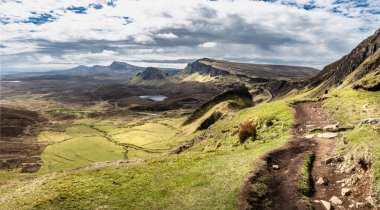 Quiraing, İskoçya, Skye Adası 'nın güzel manzarası