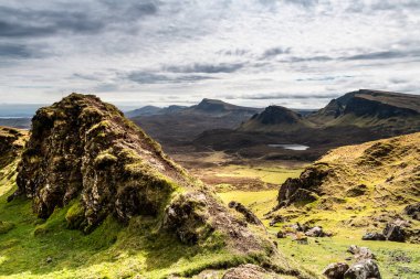 Quiraing, İskoçya, Skye Adası 'nın güzel manzarası