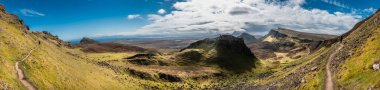 Insanlarla Quiraing 'in güzel manzara, İskoçya, Ada 