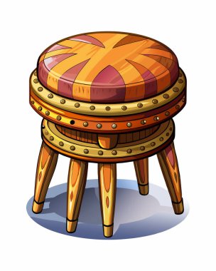Vector Stylish Tahta Tabure Tasarımı. Tahta Sanat Mobilya Tasarımı Beyaz Arkaplan Çizimi.