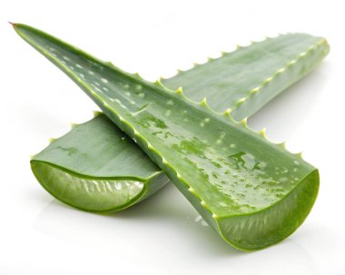 Aloe vera yaprağı ve beyaz jel.