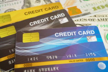 ABD dolar banknotlarındaki kredi kartı, finans ekonomisi çevrimiçi ticaret ticareti.