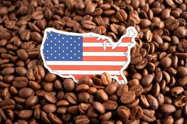 ABD 'nin kahve çekirdekleri üzerindeki bayrağı, İnternet üzerinden gıda ihracatı veya ithalatı için alışveriş.
