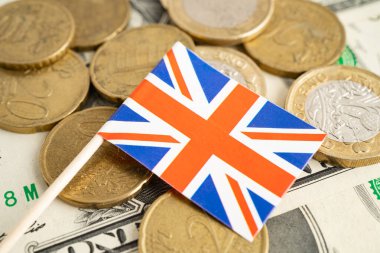 Para ve banknot üzerinde Birleşik Krallık bayrağı, finans ticari yatırım para birimi.