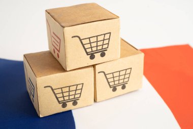 Fransa alışverişi, Venezuela bayrağında alışveriş arabası kutusu, ithalat ihracat, finans ticareti.