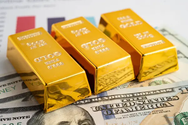Amerikan doları banknotlu altın külçeler, finans sektörü yatırım para birimi.