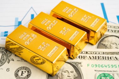 Amerikan doları banknotlu altın külçeler, finans sektörü yatırım para birimi.