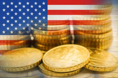 ABD bayrağı borsa finansmanı, ekonomi grafiği dijital teknolojisi ile.