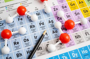 Periyodik tablo arka planında moleküller kimyasal.