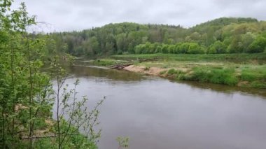 Sigulda yakınlarındaki Gauja Nehri 'nin panoramik manzarası. Yüksek kalite 4k görüntü