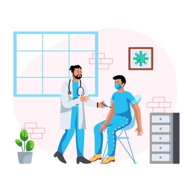 Doktor ve hasta tıbbi maskeli.