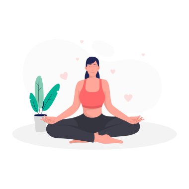 Yoga pozuyla meditasyon yapan genç bir kadın. Vektör çizimi. sağlıklı yaşam tarzı.