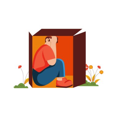 Adam kutunun içinde oturuyor.