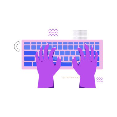 elleri ve eldivenleri olan bir bilgisayar.