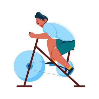 Parktaki bisikletli çocuk. Beyaz arkaplanda izole edilmiş vektör illüstrasyonu.