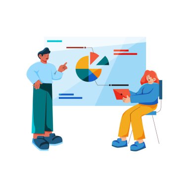 veri analiz konsepti. düz vektör çizimi beyaz arkaplanda izole edildi.