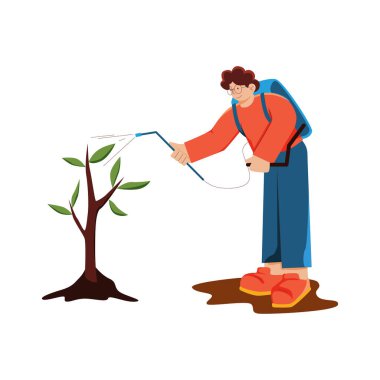 Bahçıvan bahçe vektör illüstrasyon tasarımı bitkileri suluyor