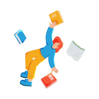 Adam kitap yığınının içinde zıplayıp duruyor.